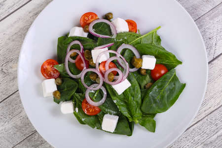 Salad with feta cheese and spinachの写真素材
