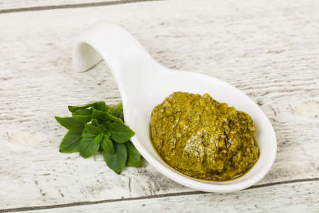 Basil sauce Pesto in the bowlの写真素材