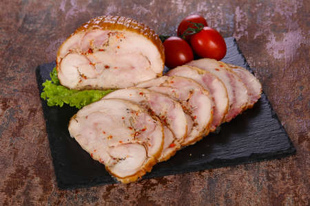 Tasty Chicken roll over wooden background