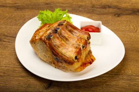 Roasted pork with sauce and spicesの写真素材