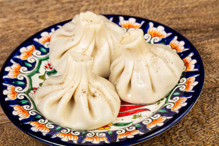 Georgian traditional Khinkali dumplings with meatの写真素材