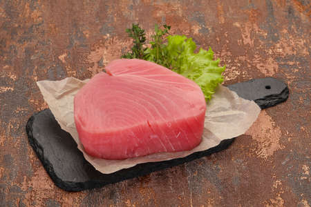 Raw tuna steak ready for cookingの写真素材