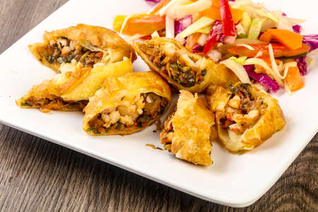 Prawn spring roll with cabbage and carrots