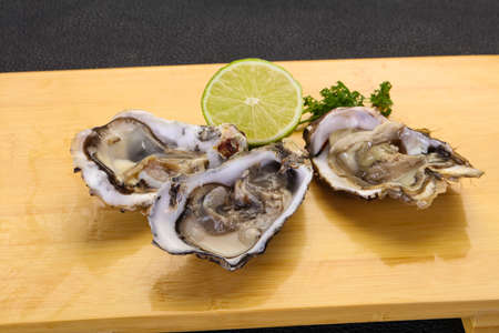 Fresh Oysters with lime and parsleyの写真素材