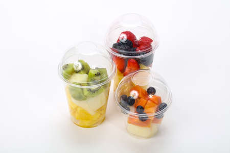 Sliced tropical fruit mix snack in the boxの写真素材