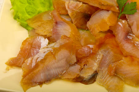 Smoked catfish fillet carpaccio