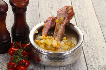 Peas soup with smoked ribsの写真素材