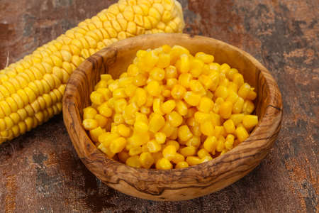 Sweet Young corn seeds in the bowlの写真素材