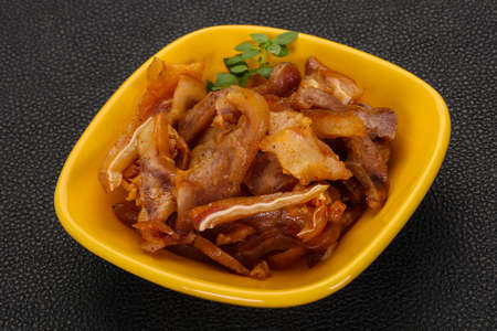 Pork ear snack in the bowlの写真素材