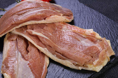 Raw duck breast ready for roastの写真素材