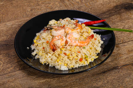 Thai style fried rice with prawn and eggの写真素材