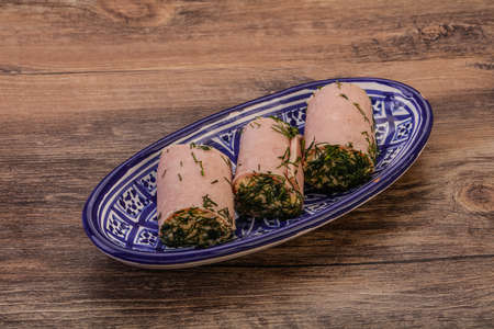 Ham roll snack with cheese and garlicの写真素材
