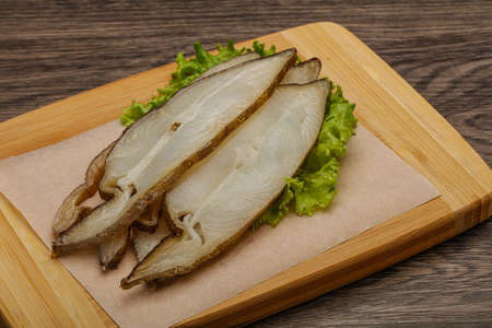 Delicous smoked halibut fish slices snack
