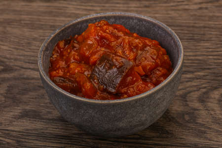 Tasty Eggplant saute with tomato and herbsの写真素材