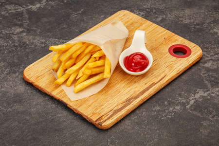 French fry potato with tomato sauceの写真素材
