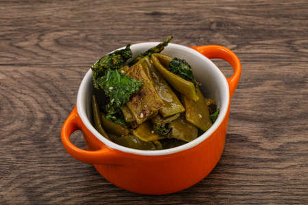 Vagan cuisine with roasted green bean and cabbageの写真素材