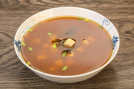 Japanese tradtitional Miso soup with tofu cheeseの写真素材
