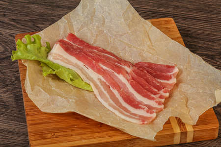 Raw sliced pork bacon for roastの写真素材