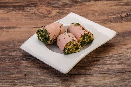 Ham roll snack with cheese and garlicの写真素材