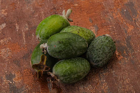 Tropical green sweet organic fruit Feijoaの写真素材