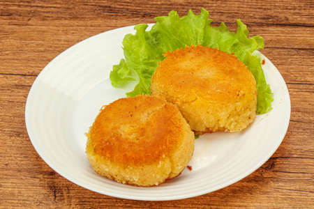 Vegan cuisine - Roasted Potato cutlet in the plateの写真素材
