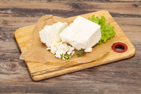 Greek traditional Feta soft cheese in the plateの写真素材