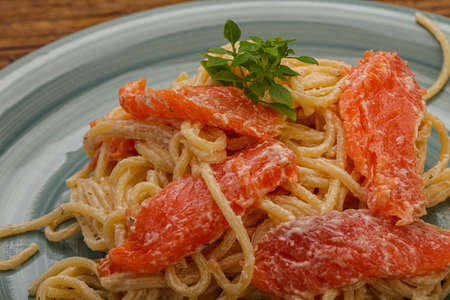 Italian Pasta with salmon and cream cheeseの写真素材