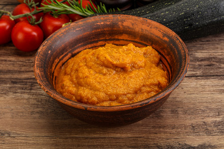 Vegetarian cuisine - Zucchini puree with herbs and spicesの写真素材