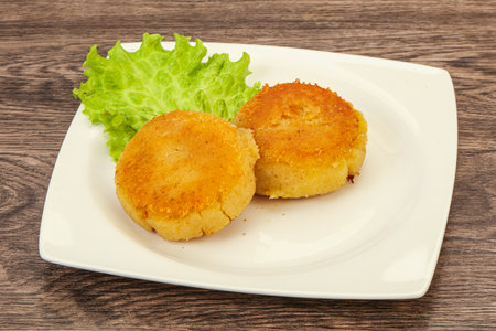 Vegan cuisine - Roasted Potato cutlet in the plateの写真素材