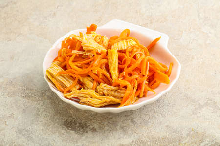Korean soy asparagus with carrot and spices