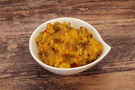 Relish sauce with cucumbers and mustard seedsの写真素材