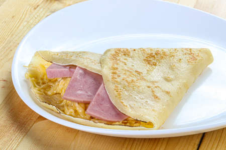 Popular Pancake with ham and cheeseの写真素材