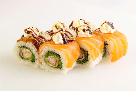 Japanese tradtional roll with salmon, nori and rice
