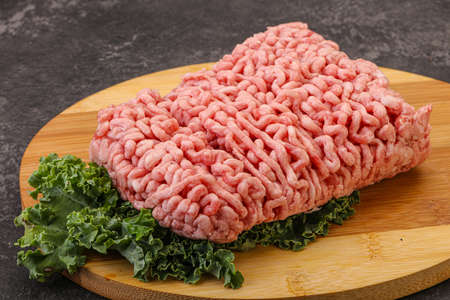 Raw pork minced meat with spices for cookingの写真素材