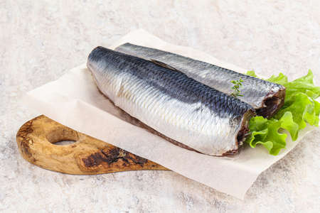 Marinated Herring fillet with skin for cookingの写真素材