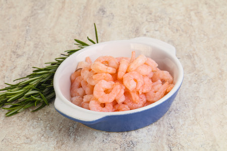 Tasty snack peeled prawn in the bowlの写真素材