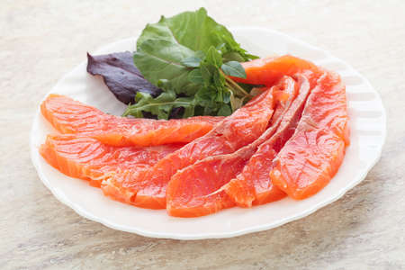 Delicous Sliced salmon fillet starter snack