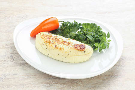 Roasted traditional Greek cheese haloumiの写真素材