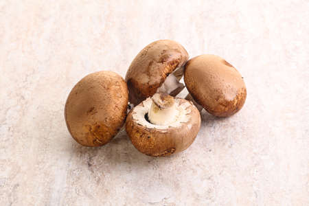 Raw brown champignons mushroom heap for cookingの写真素材
