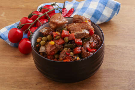 Roasted pork with oyster sauce and vegetablesの写真素材