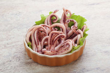 Marinated squid kalamri tentacles in the bowl