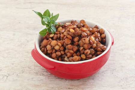 Vegetatian cuisine Boiled lentil in the bowlの写真素材