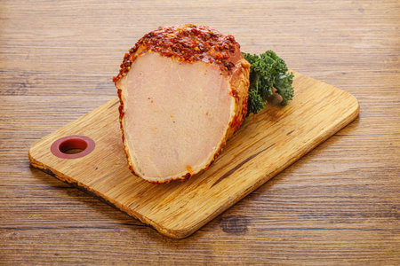 Smoked pork delicous snack appetizer over boardの写真素材