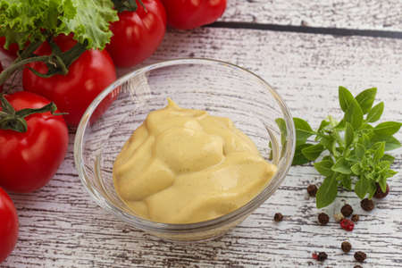 Natural Spicy Mustard sauce in the bowlの写真素材