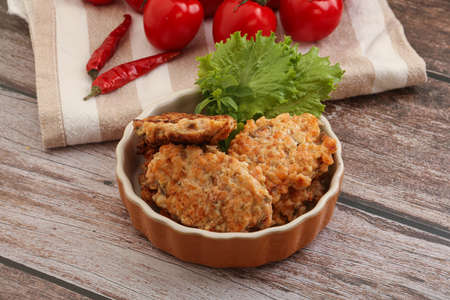 Homemade Fried salmon cutlet in the bowl