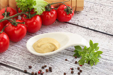 Natural Spicy Mustard sauce in the bowlの写真素材