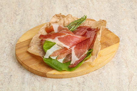 Delicous Spanish Hamon slices dryed pork meatの写真素材