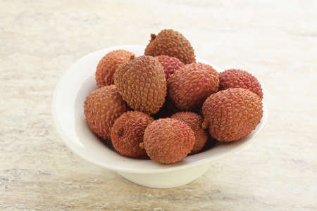 Sweet juice lychee tropical fruit in the bowlの写真素材