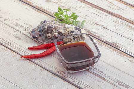 Chinese cuisine - delicious oyster sauce served shellの写真素材