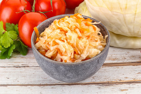Fermented raw cabbage sauerkraut in the bowlの写真素材